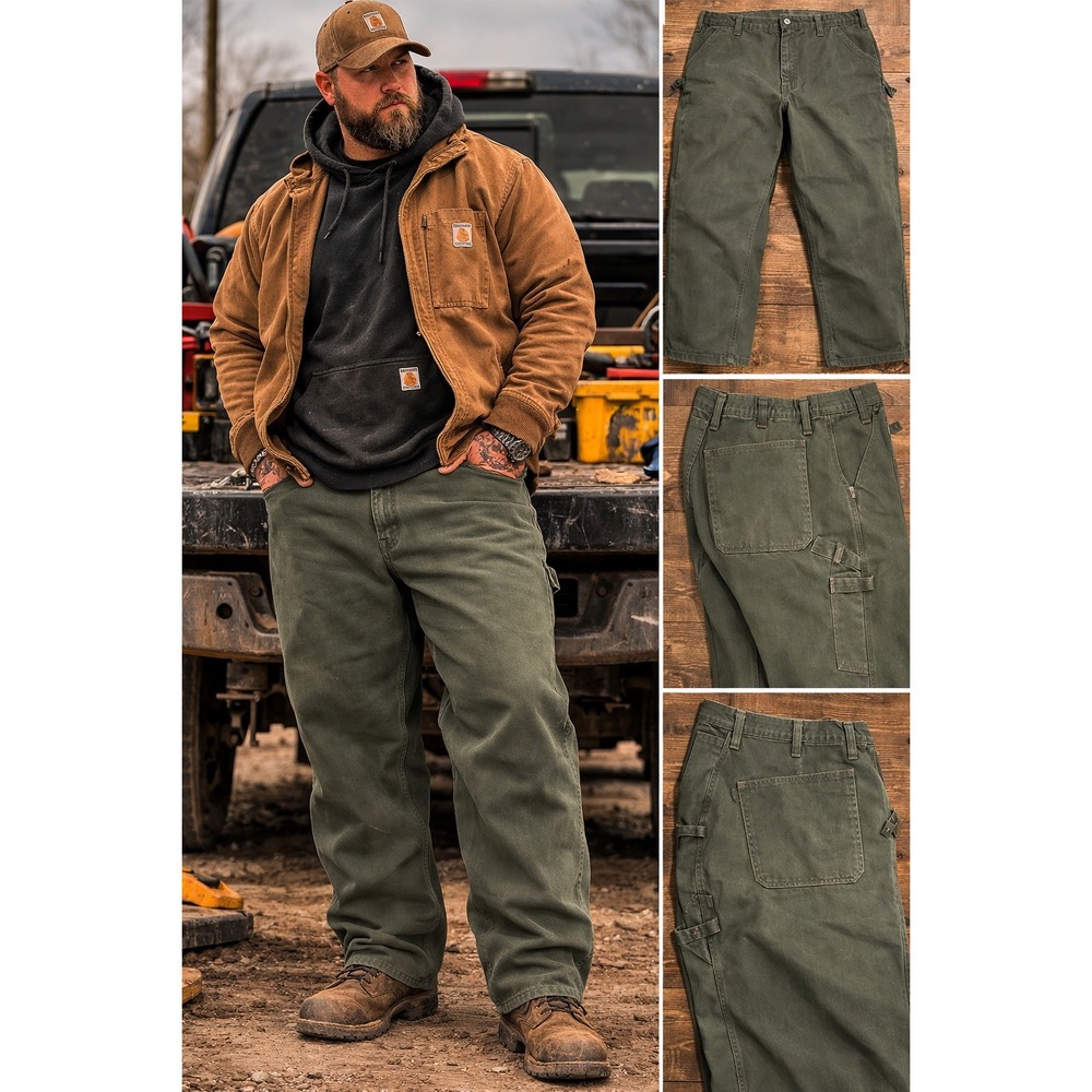 Carhartt B11 MOS Carpenter Pants Mens 52x30 Moss Green Excellent Washed Duck